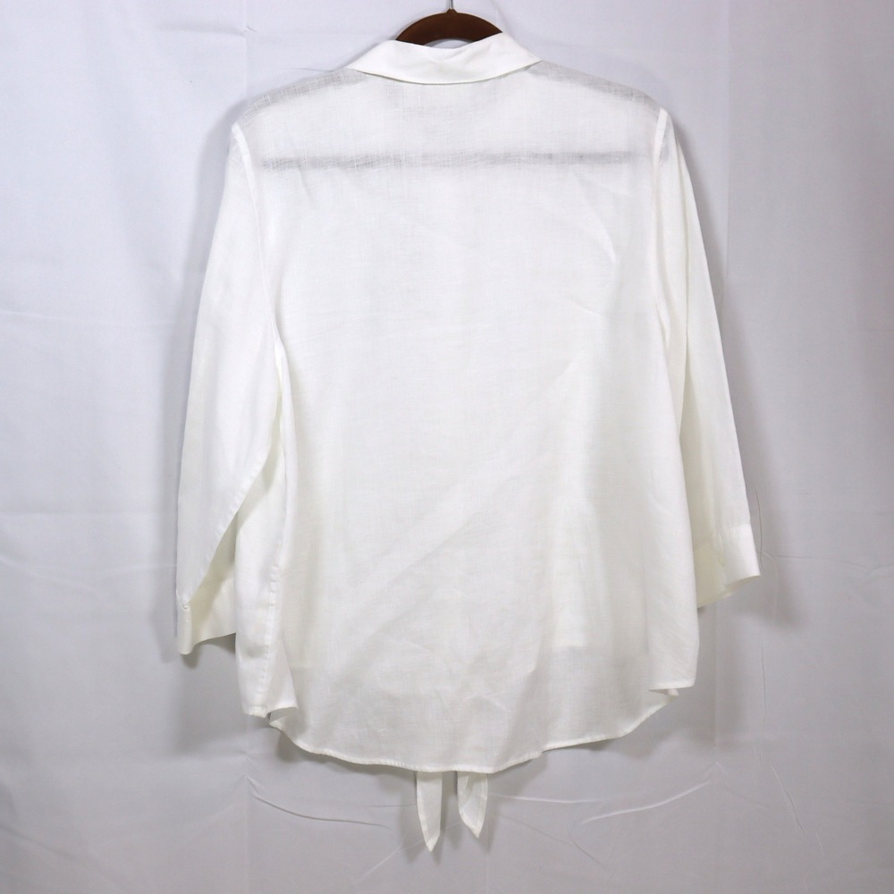 Chico's Linen Tie-Front Shirt 3 White Womens No-Iron Button Up - Picture 2 of 5